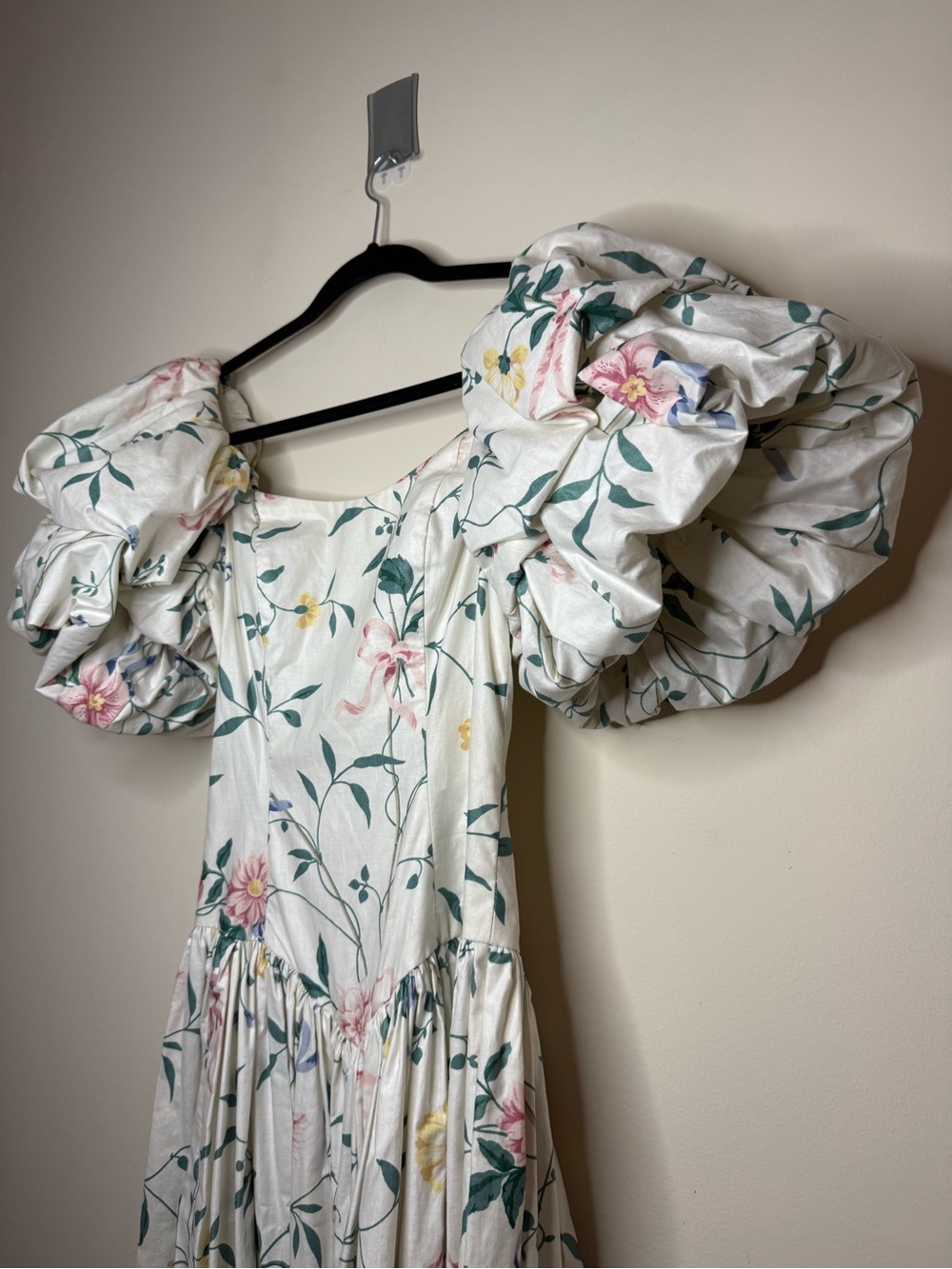 Auth Vtg Molly Ringwald Style 80s Floral Cotton Cottagecore Puff Sleeve Dress - Picture 2 of 5